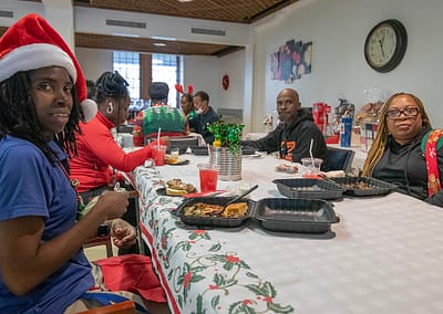 Small group shares lunch at Christmas time